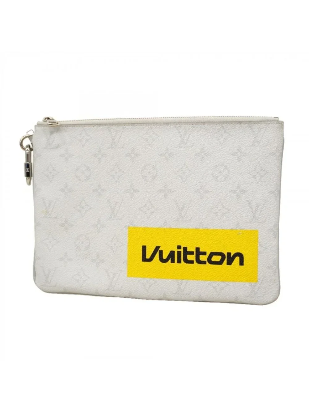 Louis Vuitton Clutch Monogram Logo Story Zipped Pouch GM Gray Yellow
